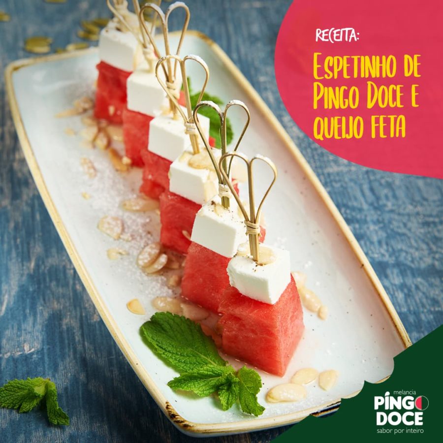 Espetinho de melancia Pingo Doce e queijo feta