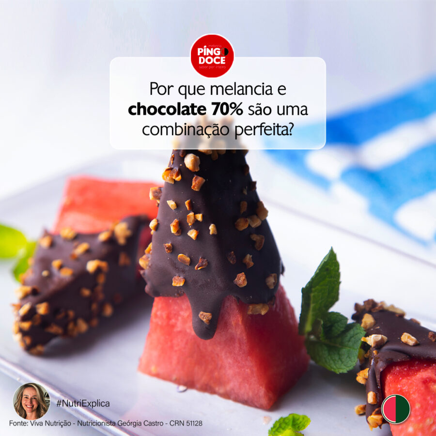 Quais são os benefícios da melancia quando combinada com chocolate 70% em um fondue?